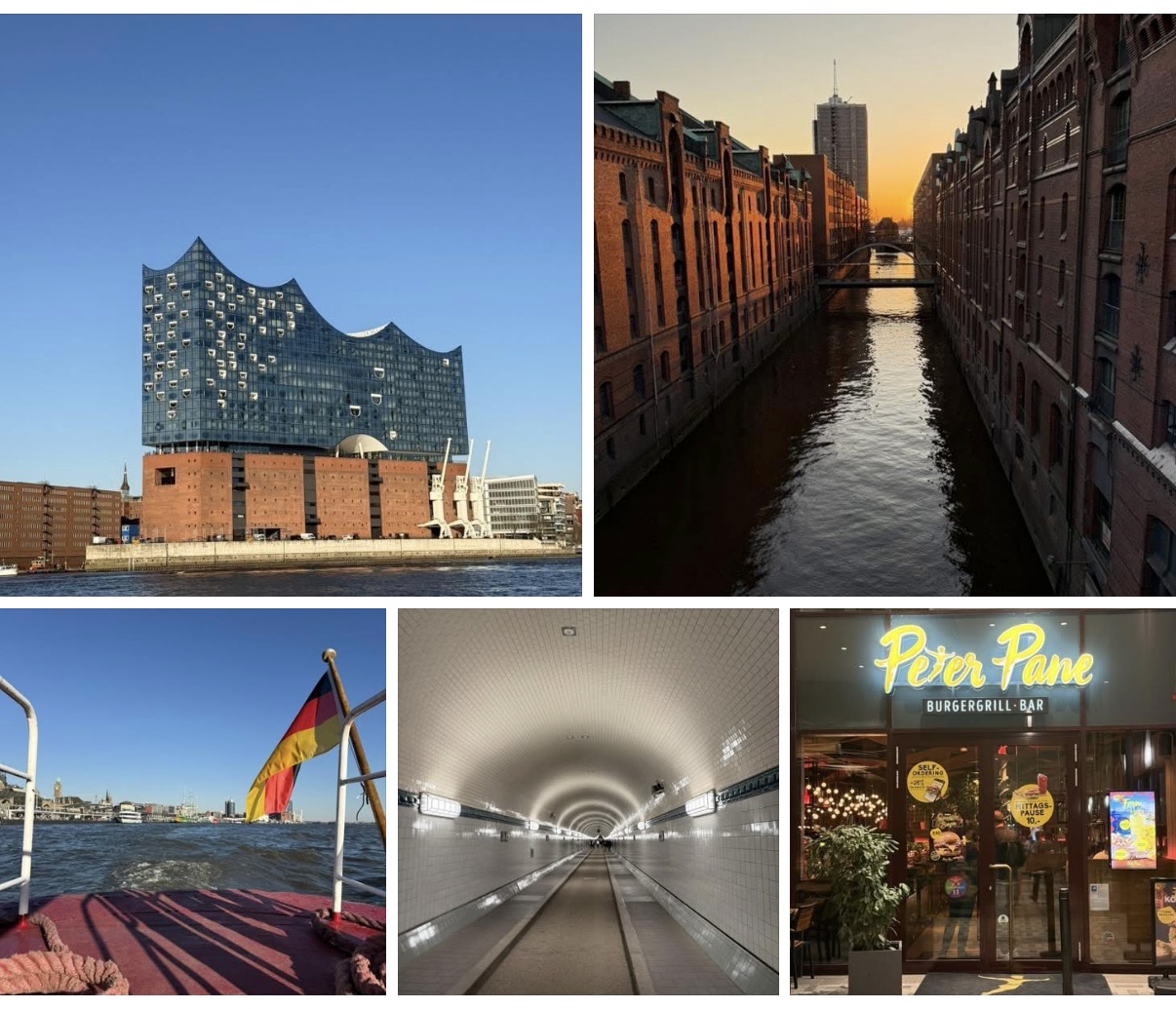 Verschiedene Ansichten von Hamburg. Unter anderem ist die Elbphilarmonie zu sehen.